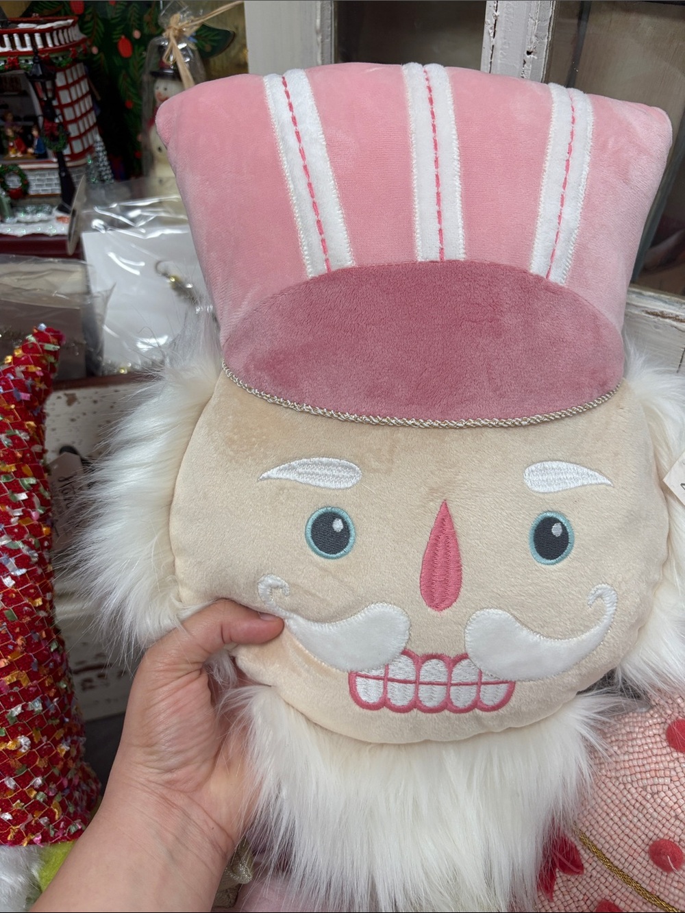 Pink Nutcracker Plush Face Pillow by Mon Ami.